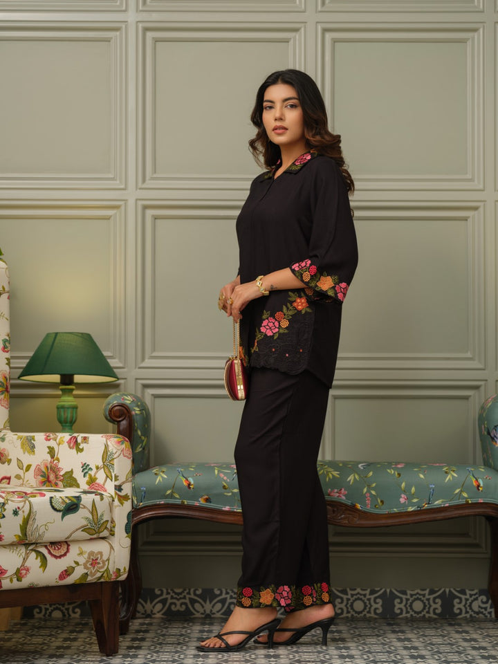 Tashvika carbon embroidered Co-ord Set