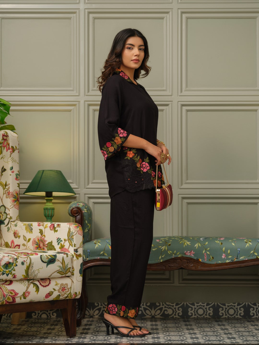 Tashvika carbon embroidered Co-ord Set