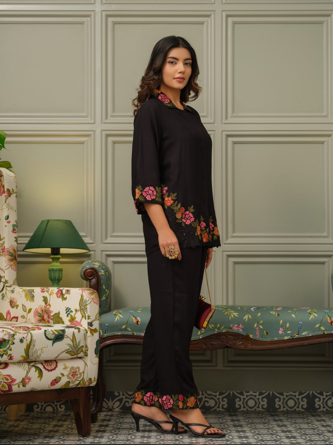 Tashvika carbon embroidered Co-ord Set