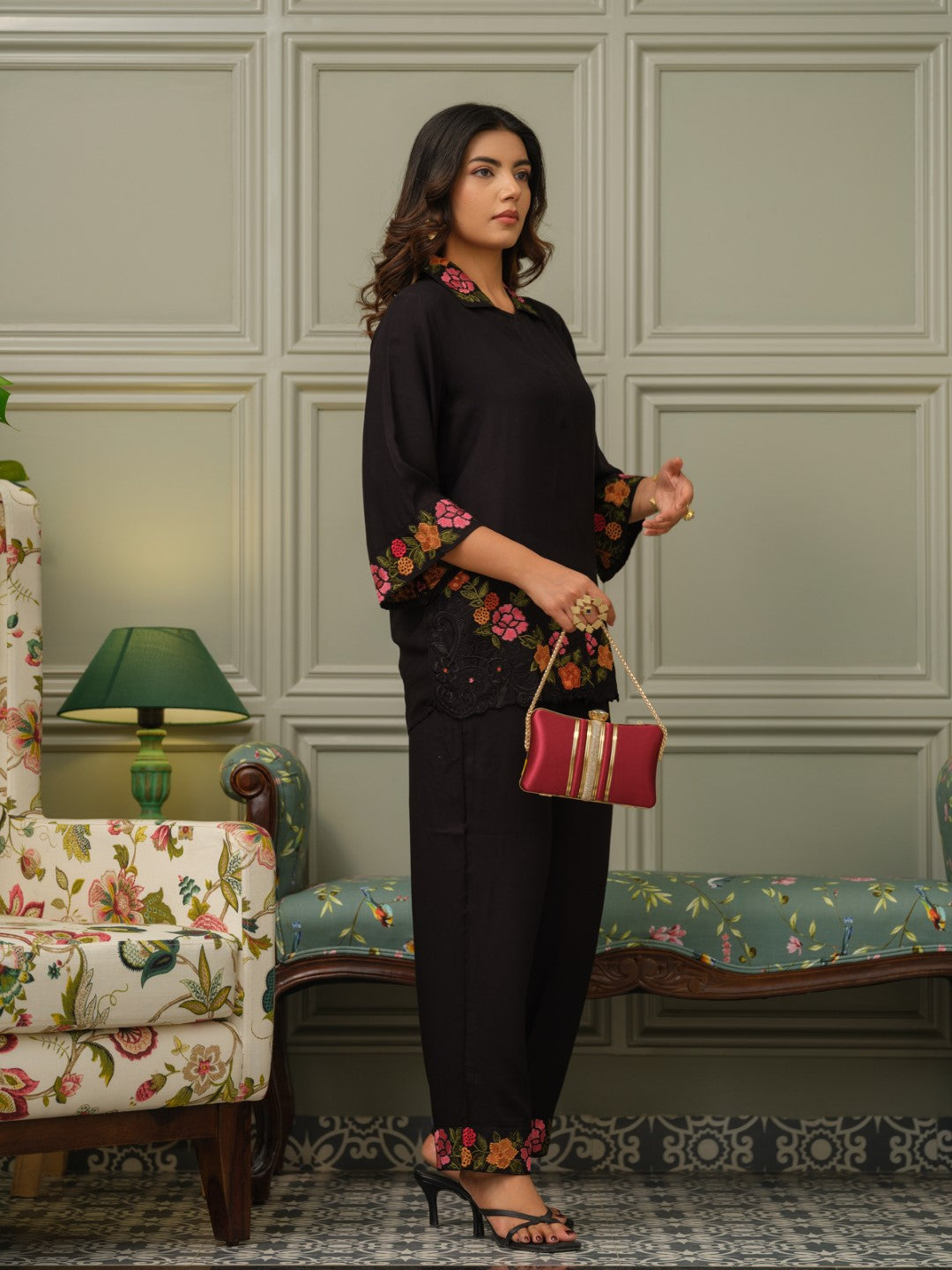 Tashvika carbon embroidered Co-ord Set