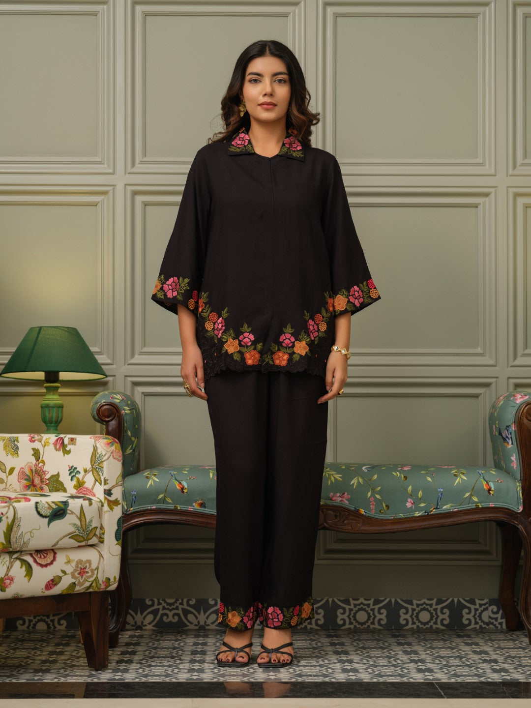 Tashvika carbon embroidered Co-ord Set