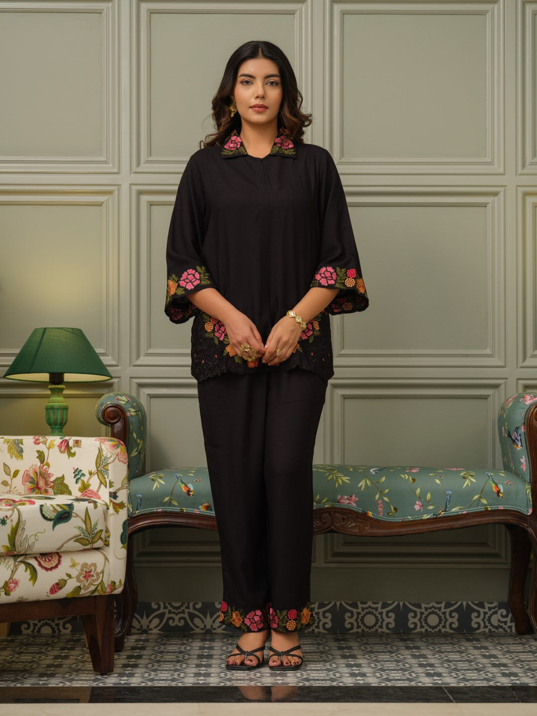 Tashvika carbon embroidered Co-ord Set