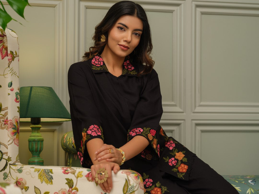 Tashvika carbon embroidered Co-ord Set