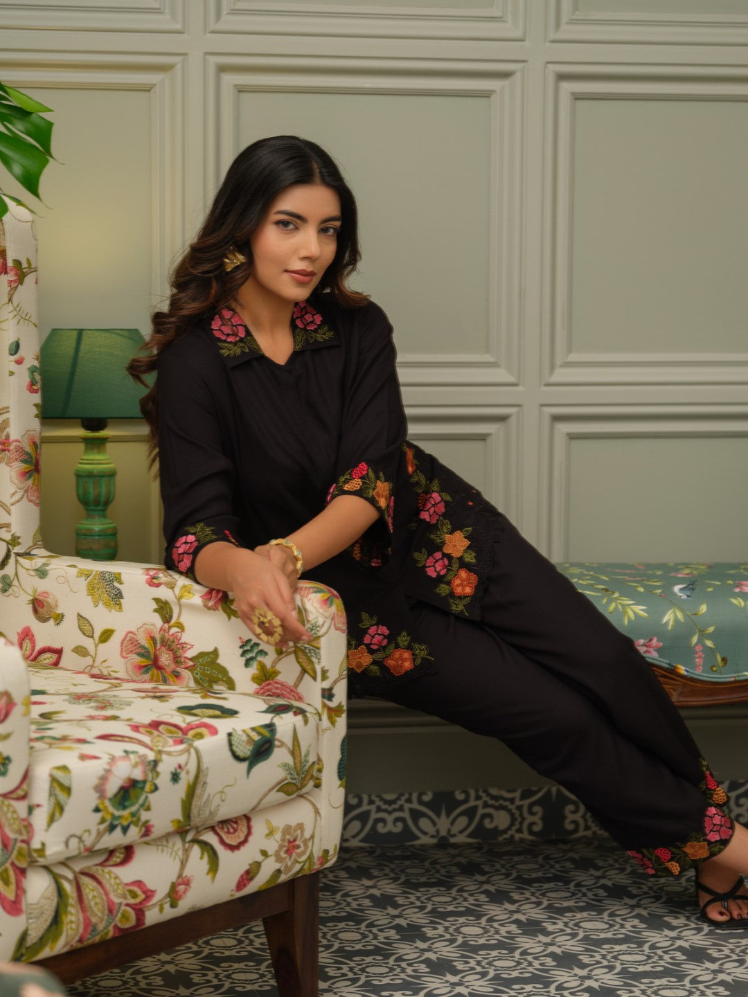 Tashvika carbon embroidered Co-ord Set