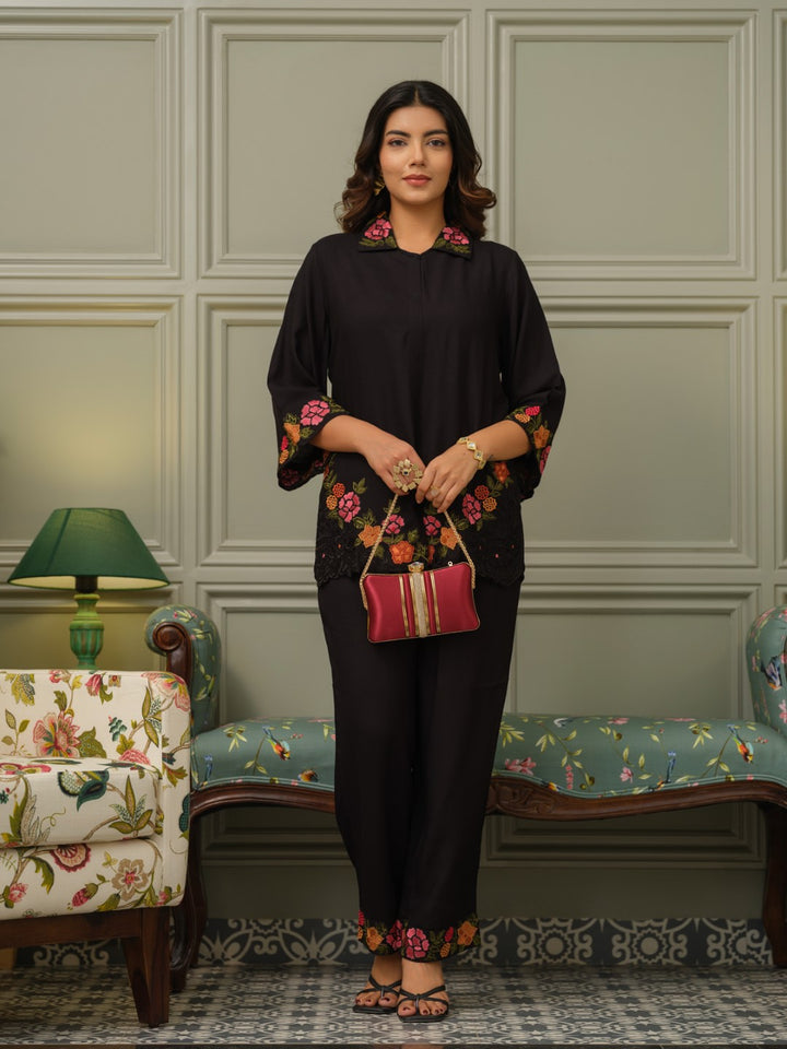 Tashvika carbon embroidered Co-ord Set