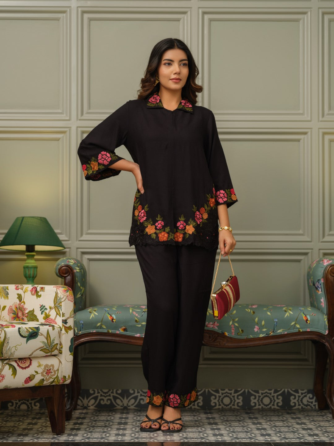 Tashvika carbon embroidered Co-ord Set