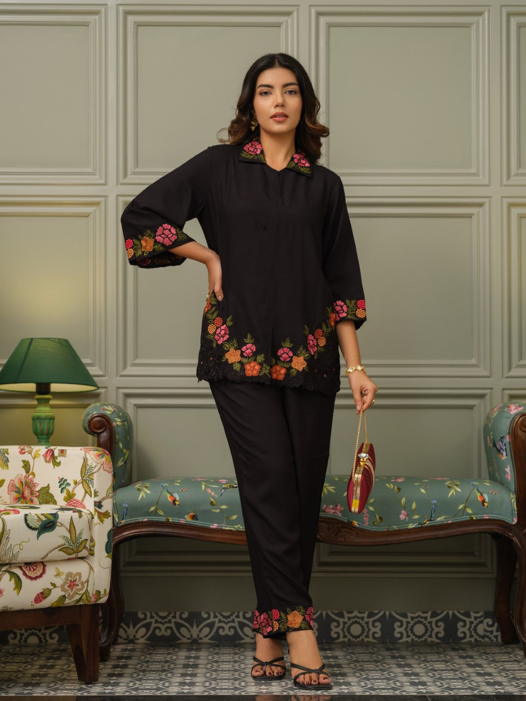 Tashvika carbon embroidered Co-ord Set