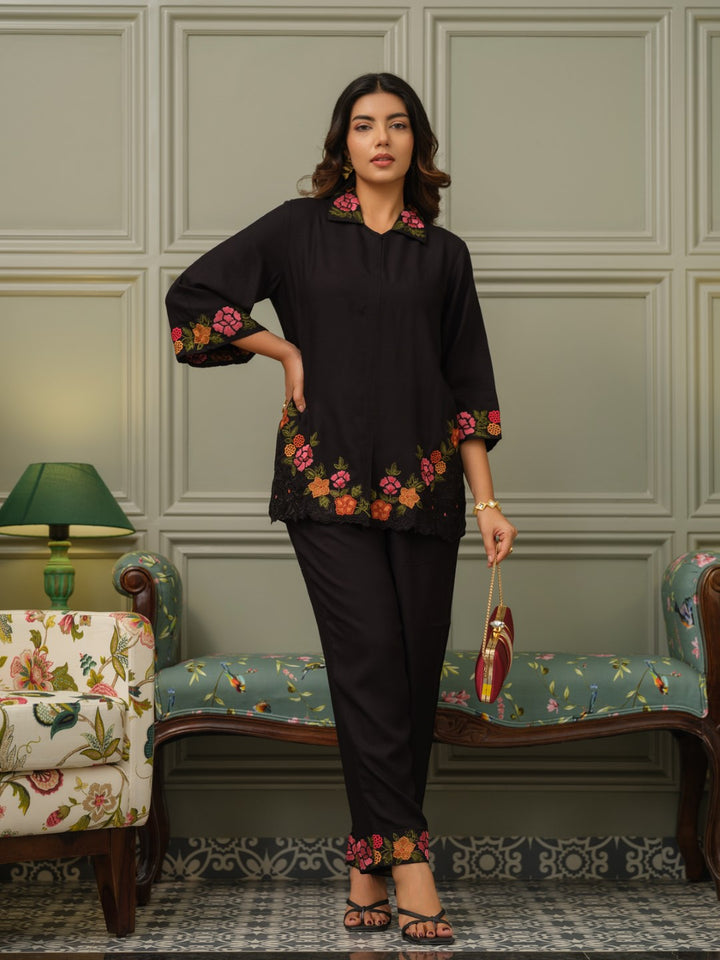 Tashvika carbon embroidered Co-ord Set