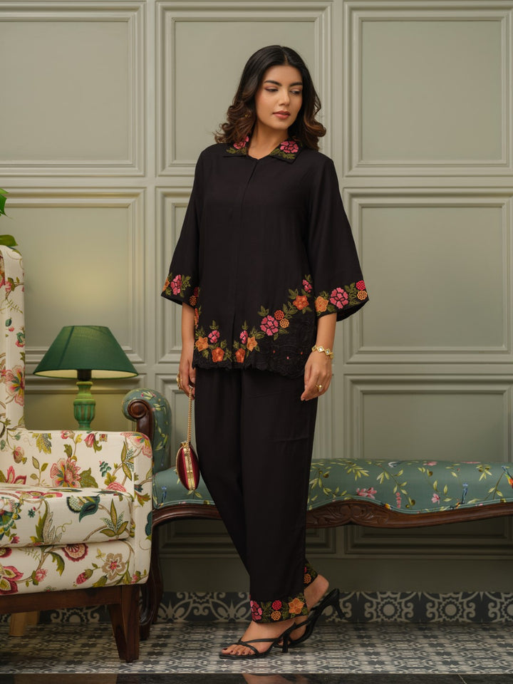 Tashvika carbon embroidered Co-ord Set