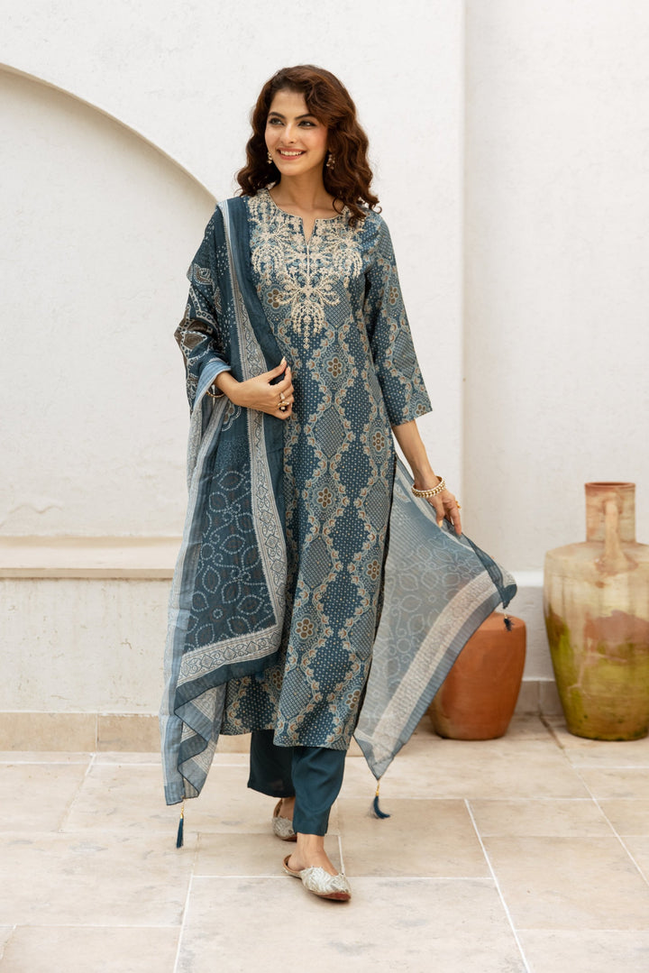 Gauri Cyan Work Suit set