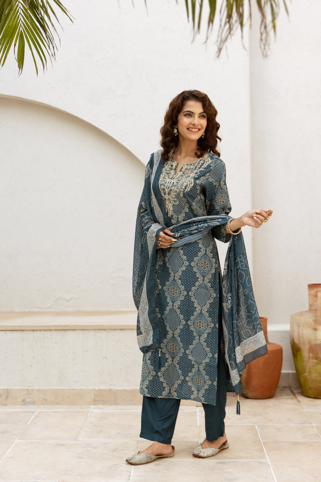 Gauri Cyan Work Suit set