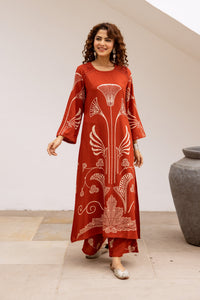 Bakul vermillion printed cotton kurta pant set
