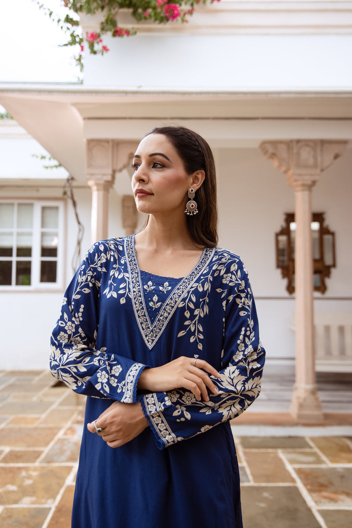 Aruna Azure Printed Kurta Pant Set