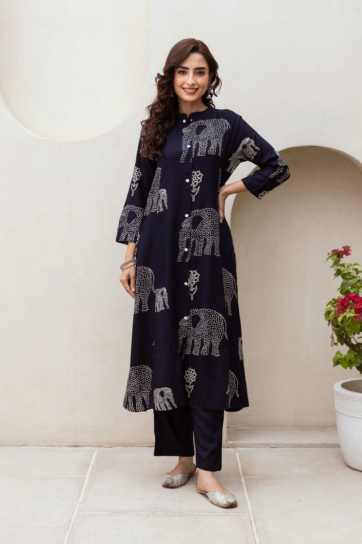 Shimoni Raven Elephant Kurta pant Set