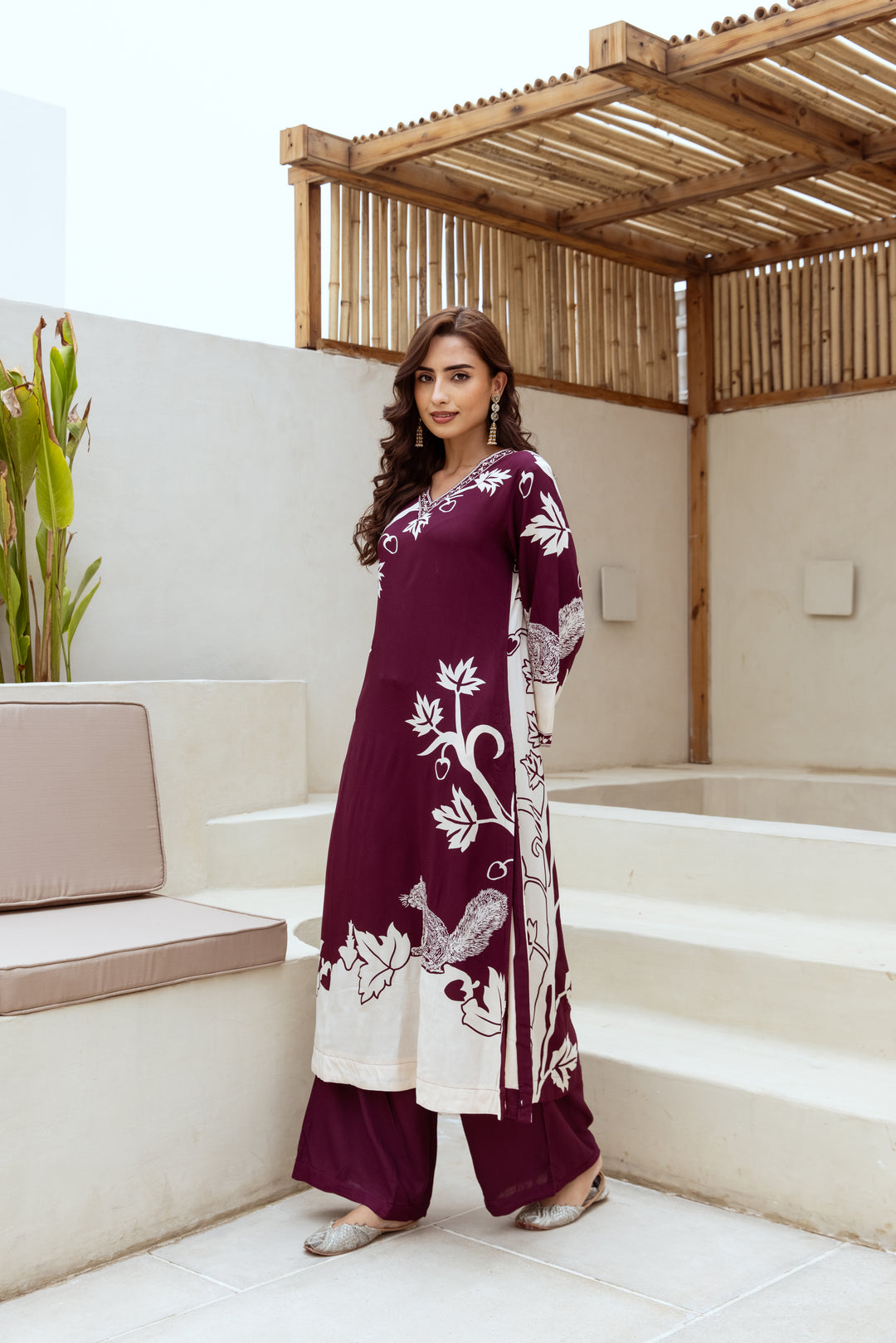 JAGDEEP GARNET PRINTED KURTA PANT SET