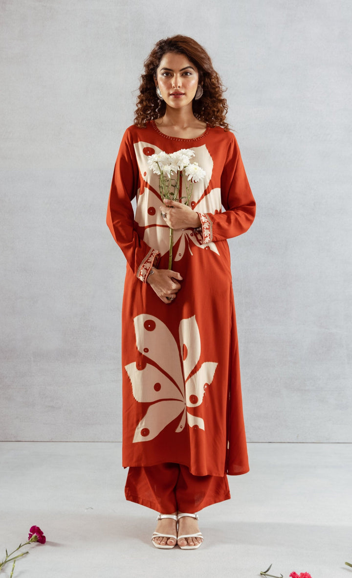 Bakul Terracotta printed kurta pant set