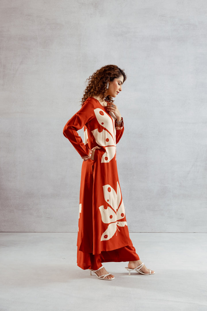 Bakul Terracotta printed kurta pant set