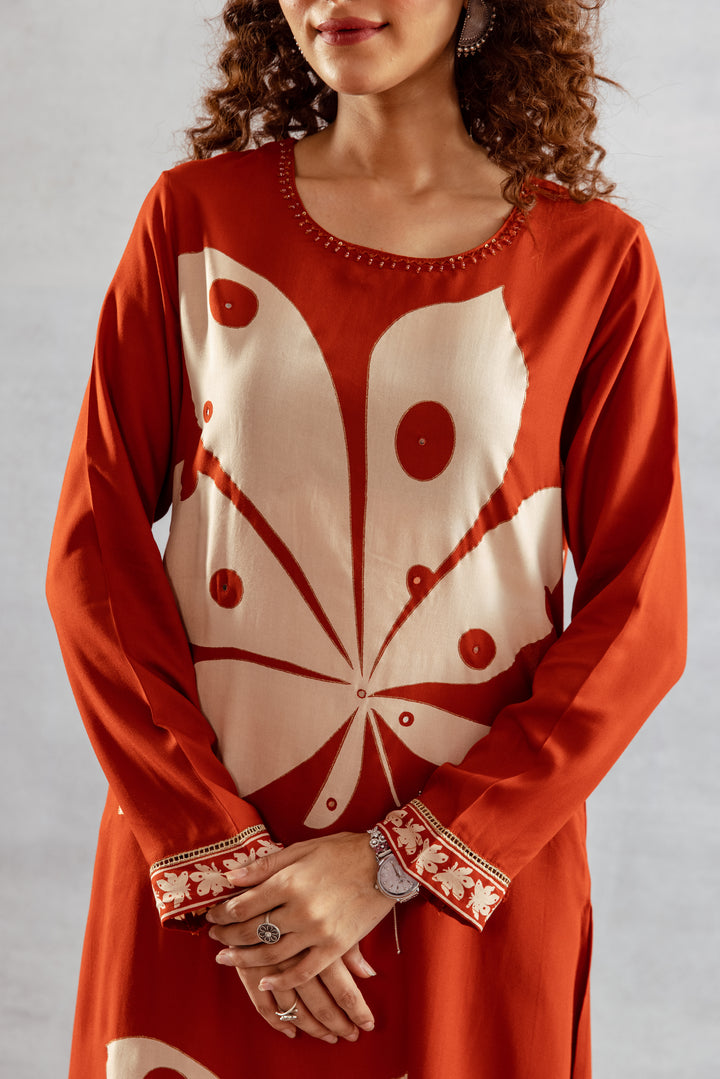Bakul Terracotta printed kurta pant set