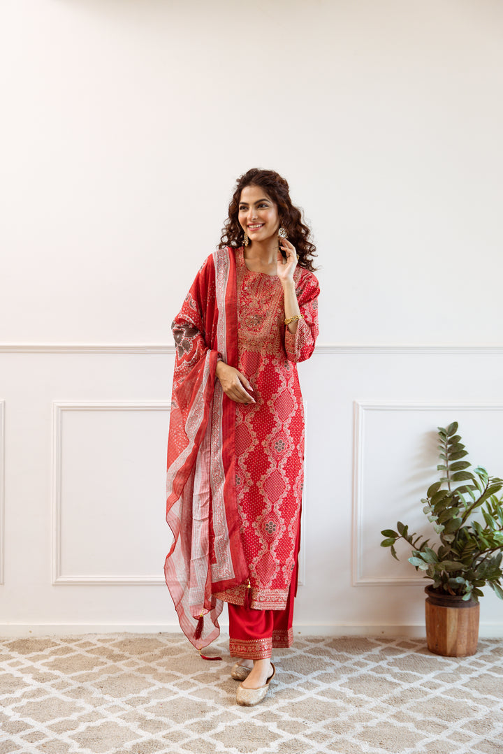 Gauri scarlet Full Work Suit Set