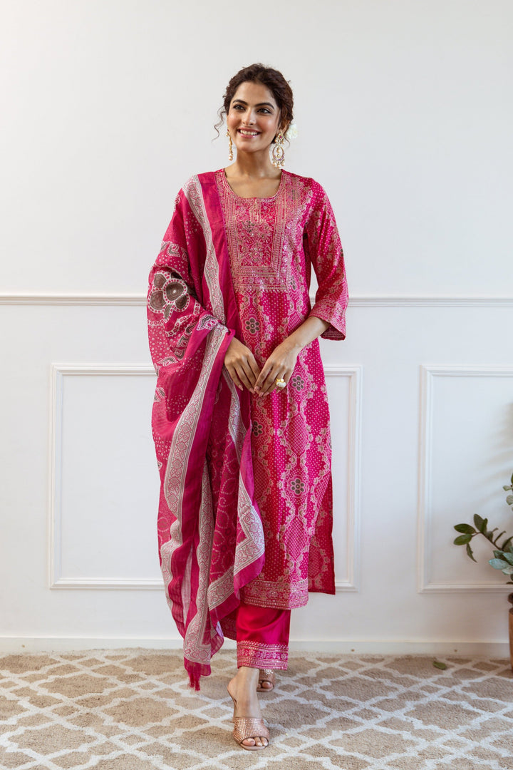 Gauri Flamingo Full Work Suit Set