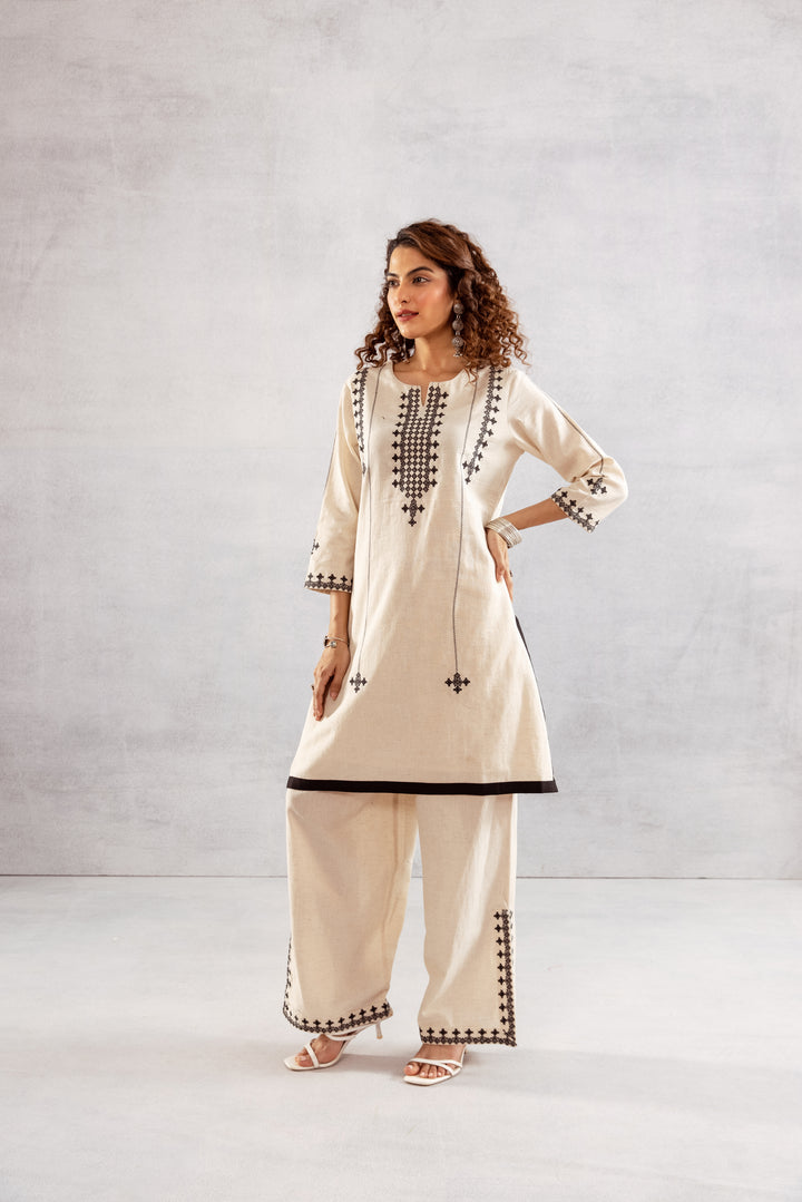 Bakul Ivory embroidery Cotton Co-ord Set