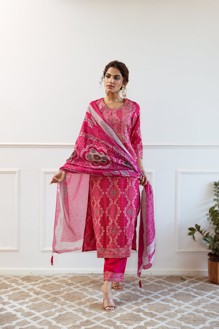 Gauri Flamingo Full Work Suit Set