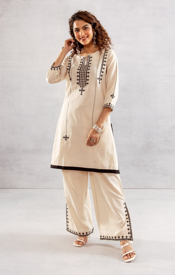 Bakul Ivory embroidery Cotton Co-ord Set