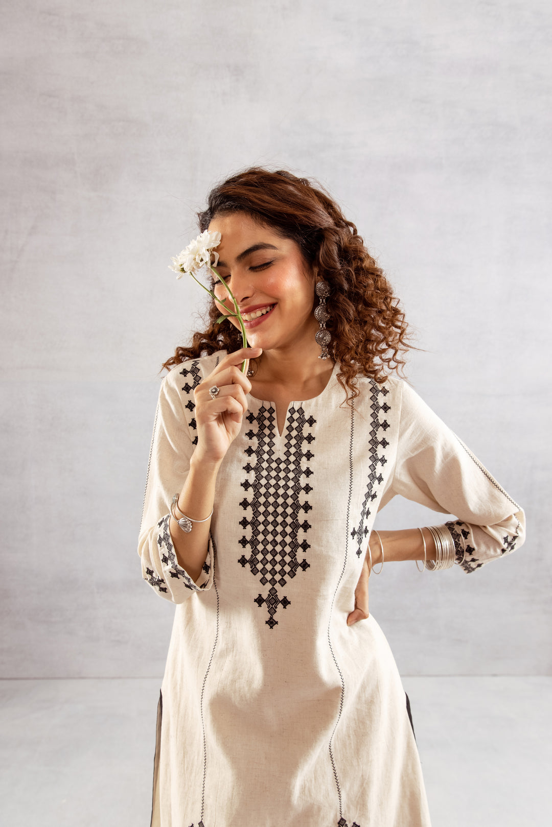 Bakul Ivory embroidery Cotton Co-ord Set