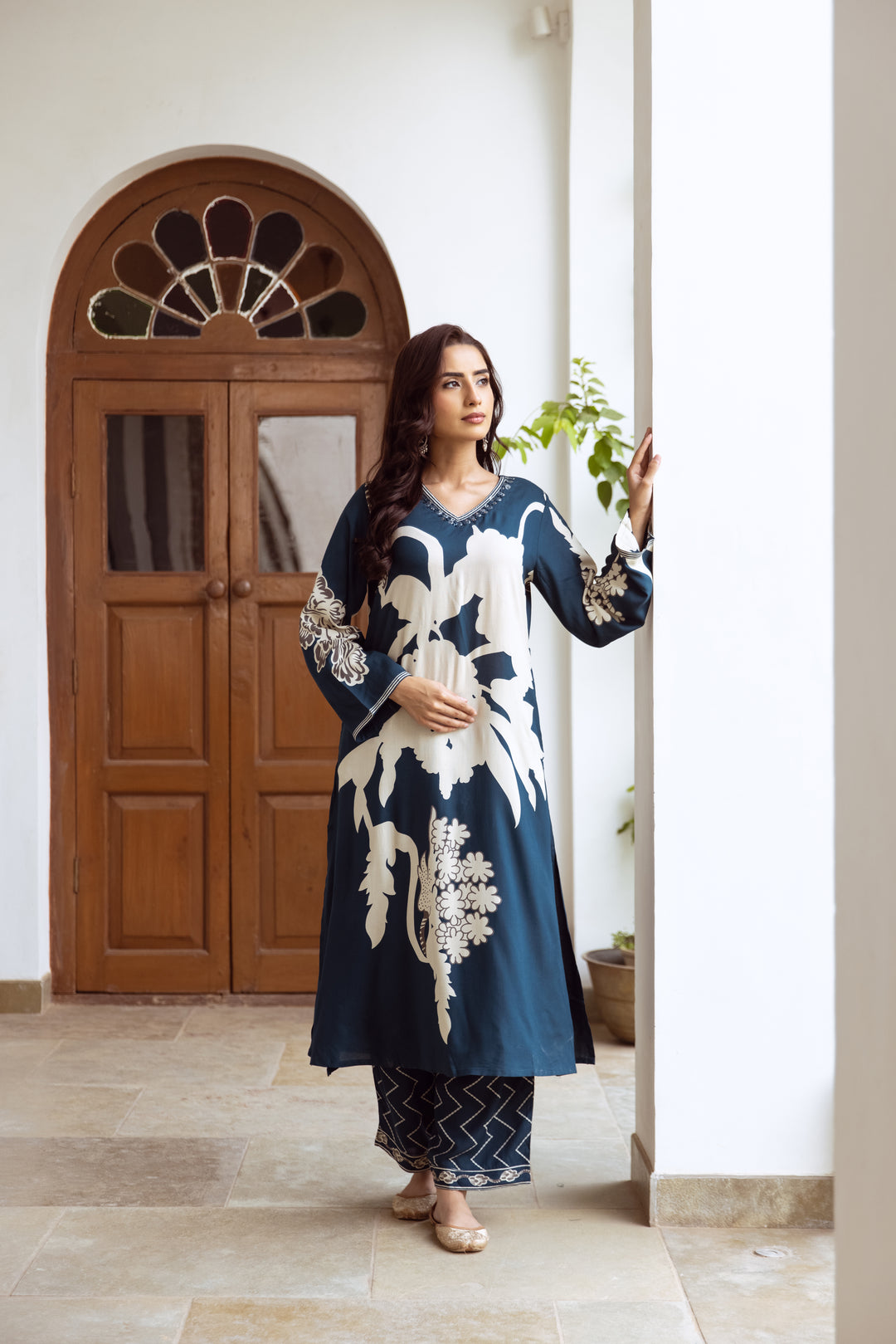 Sargun Cobalt Printed Kurta Pant set