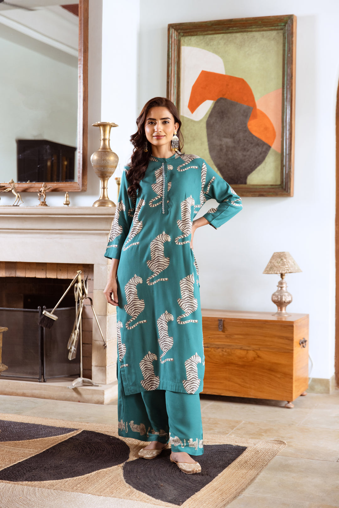 Aruna Lapis Tiger Kurta Pant Set