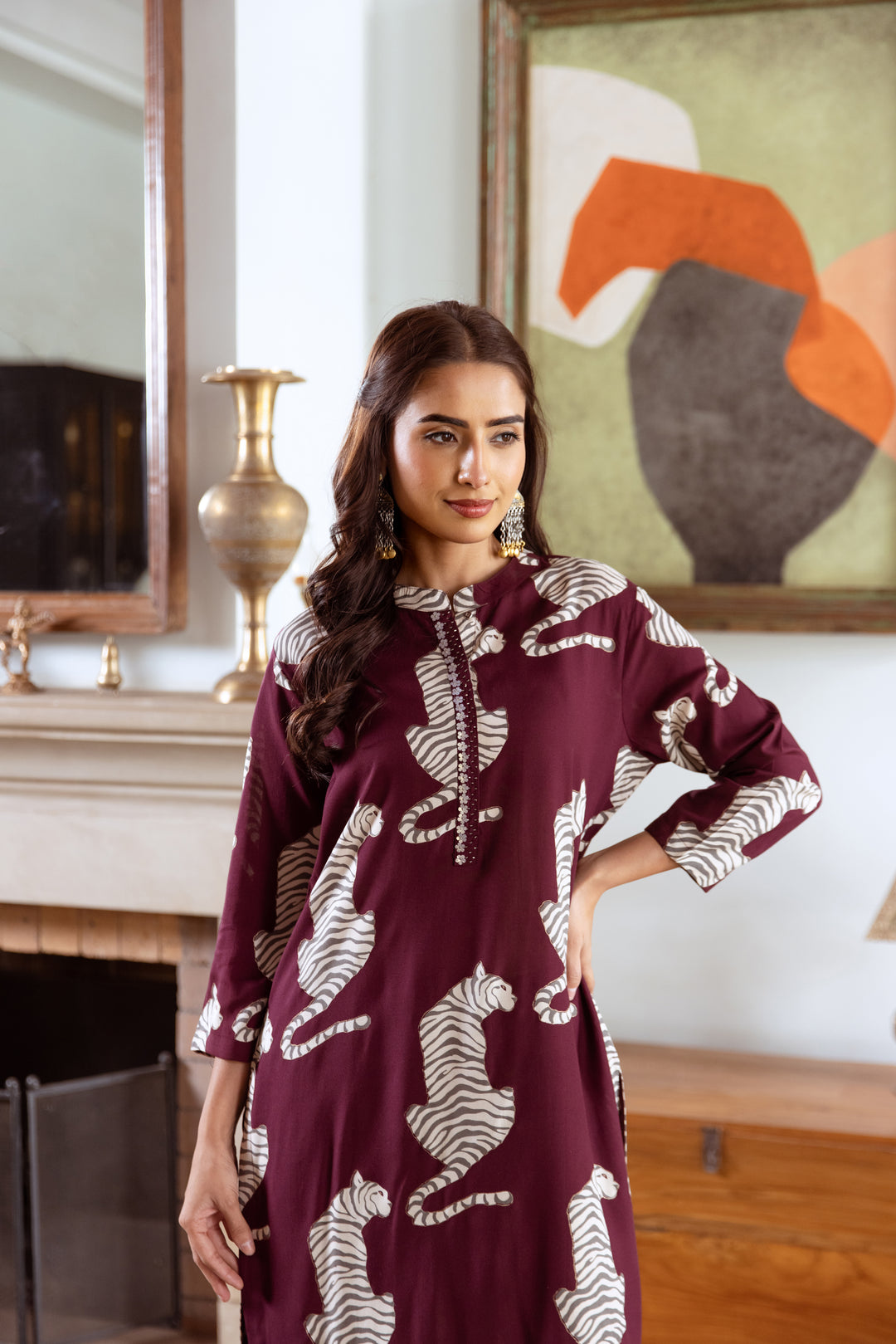 Aruna Mulberry Tiger Kurta Pant Set