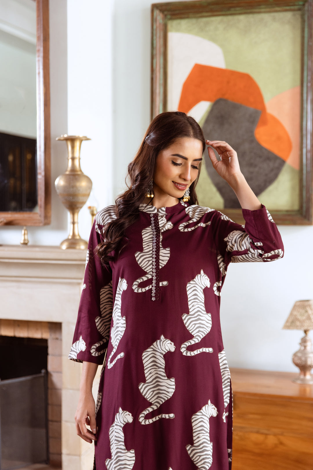 Aruna Mulberry Tiger Kurta Pant Set