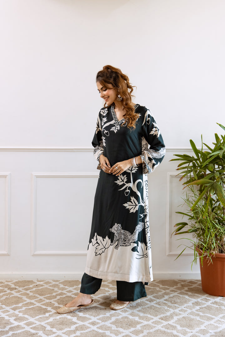 Jagdeep Seaweed Printed Cotton Kurta Pant Set