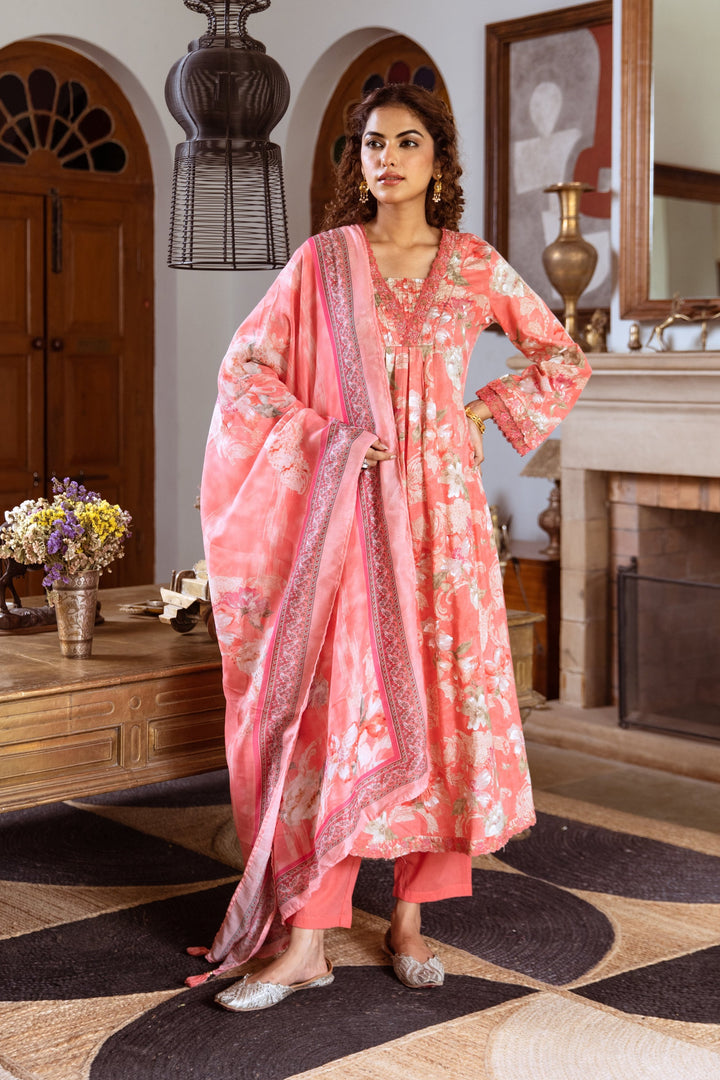 Tejaswi Apricot Floral Cotton Suit Set