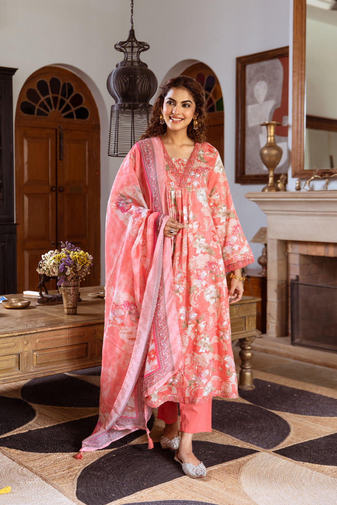 Tejaswi Apricot Floral Cotton Suit Set