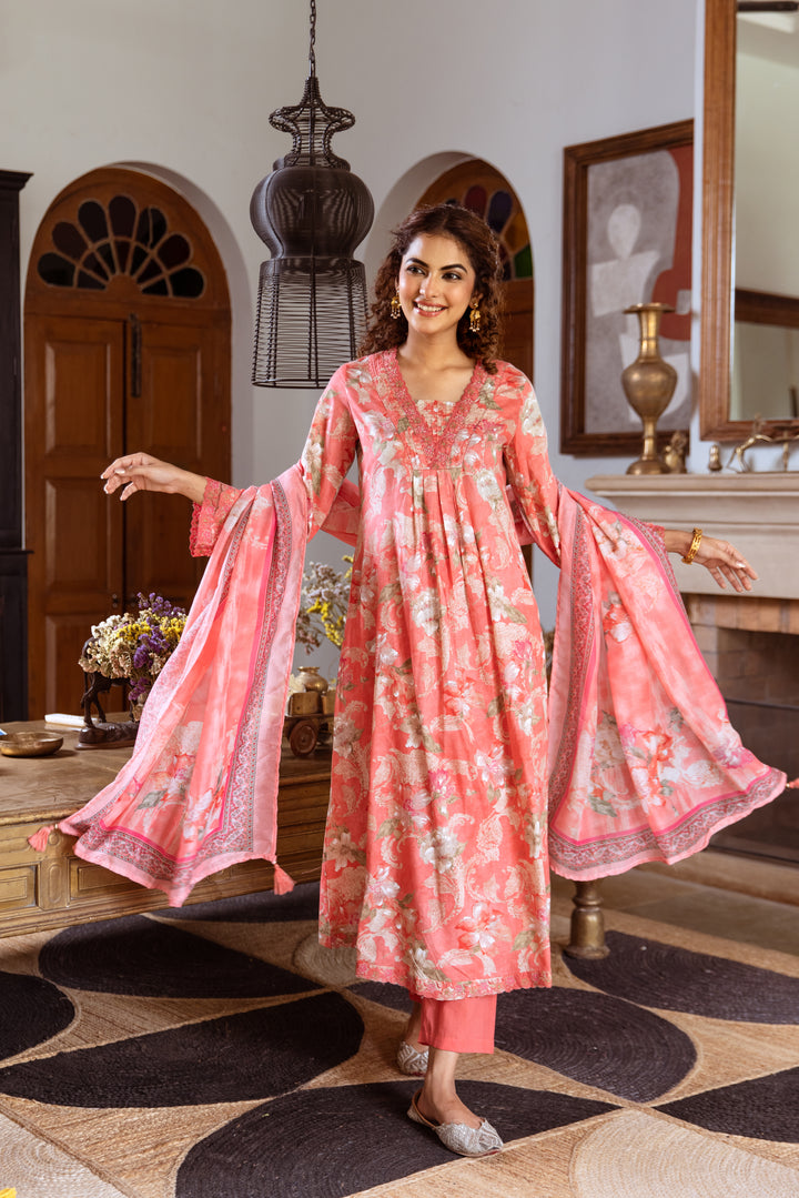 Tejaswi Apricot Floral Cotton Suit Set