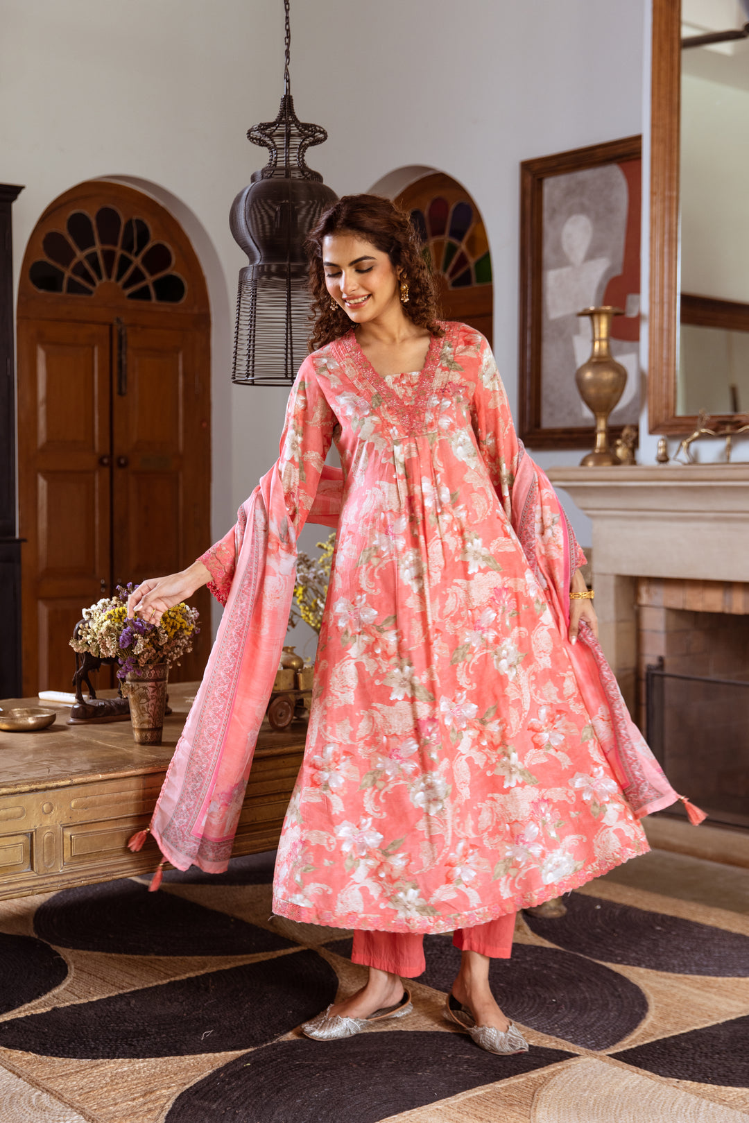 Tejaswi Apricot Floral Cotton Suit Set