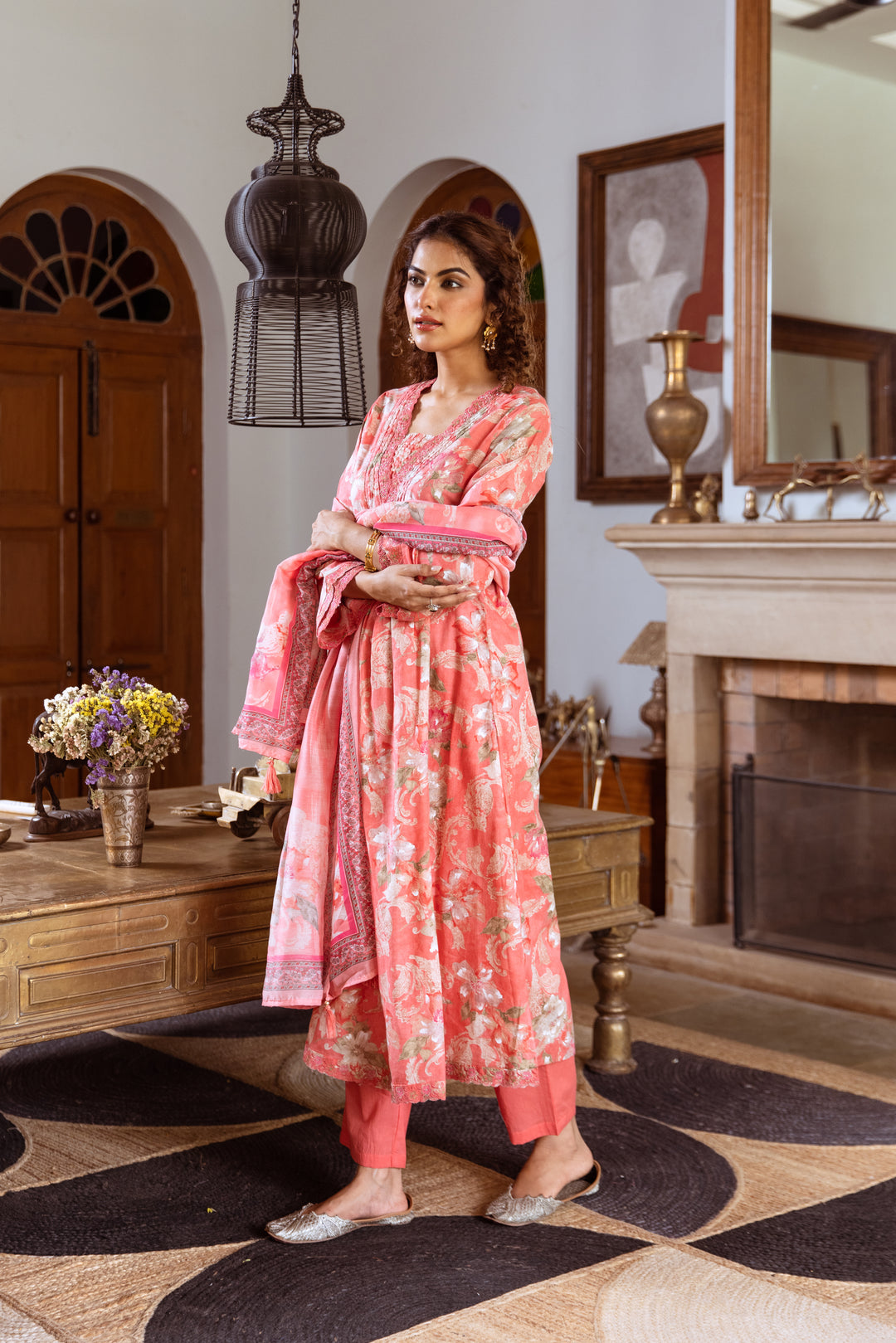 Tejaswi Apricot Floral Cotton Suit Set