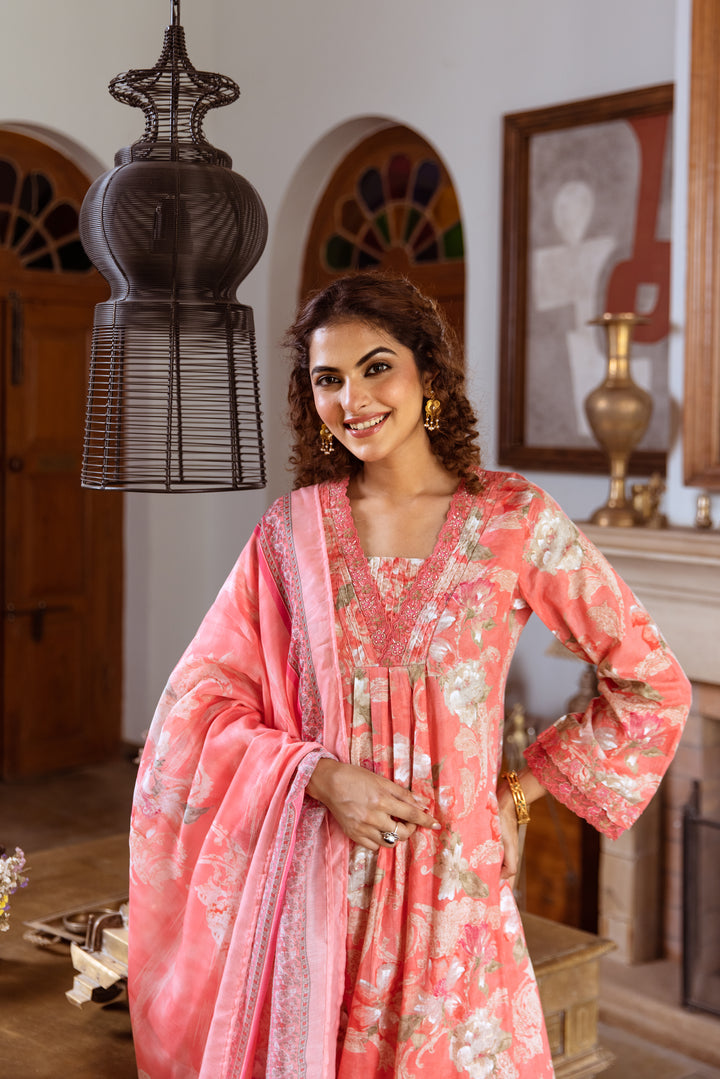 Tejaswi Apricot Floral Cotton Suit Set