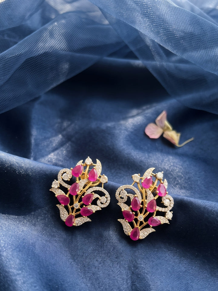 Monstera Red Floral Cluster Earring
