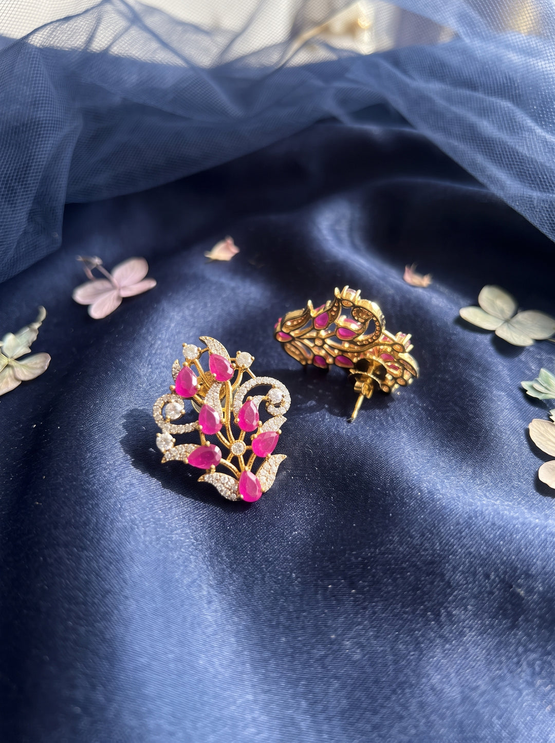 Monstera Red Floral Cluster Earring