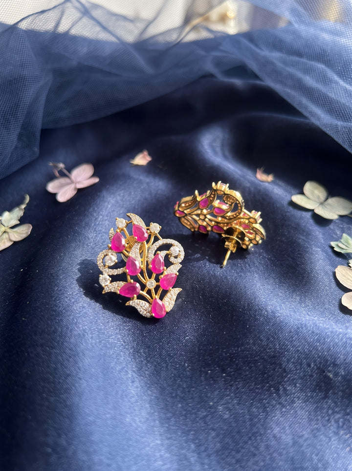 Monstera Red Floral Cluster Earring