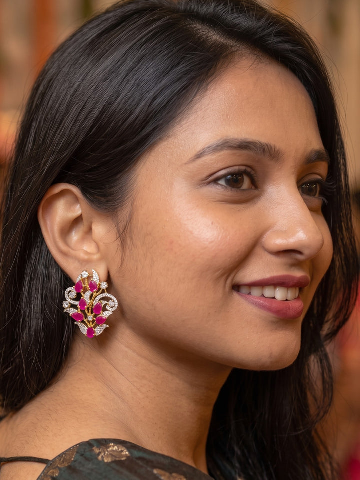 Monstera Red Floral Cluster Earring