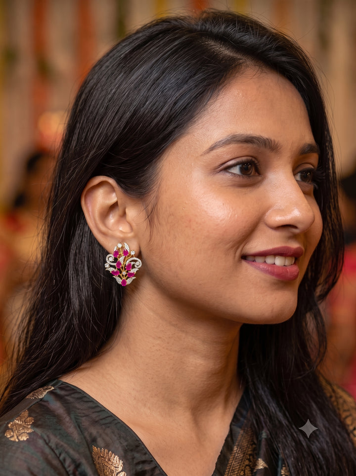 Monstera Red Floral Cluster Earring