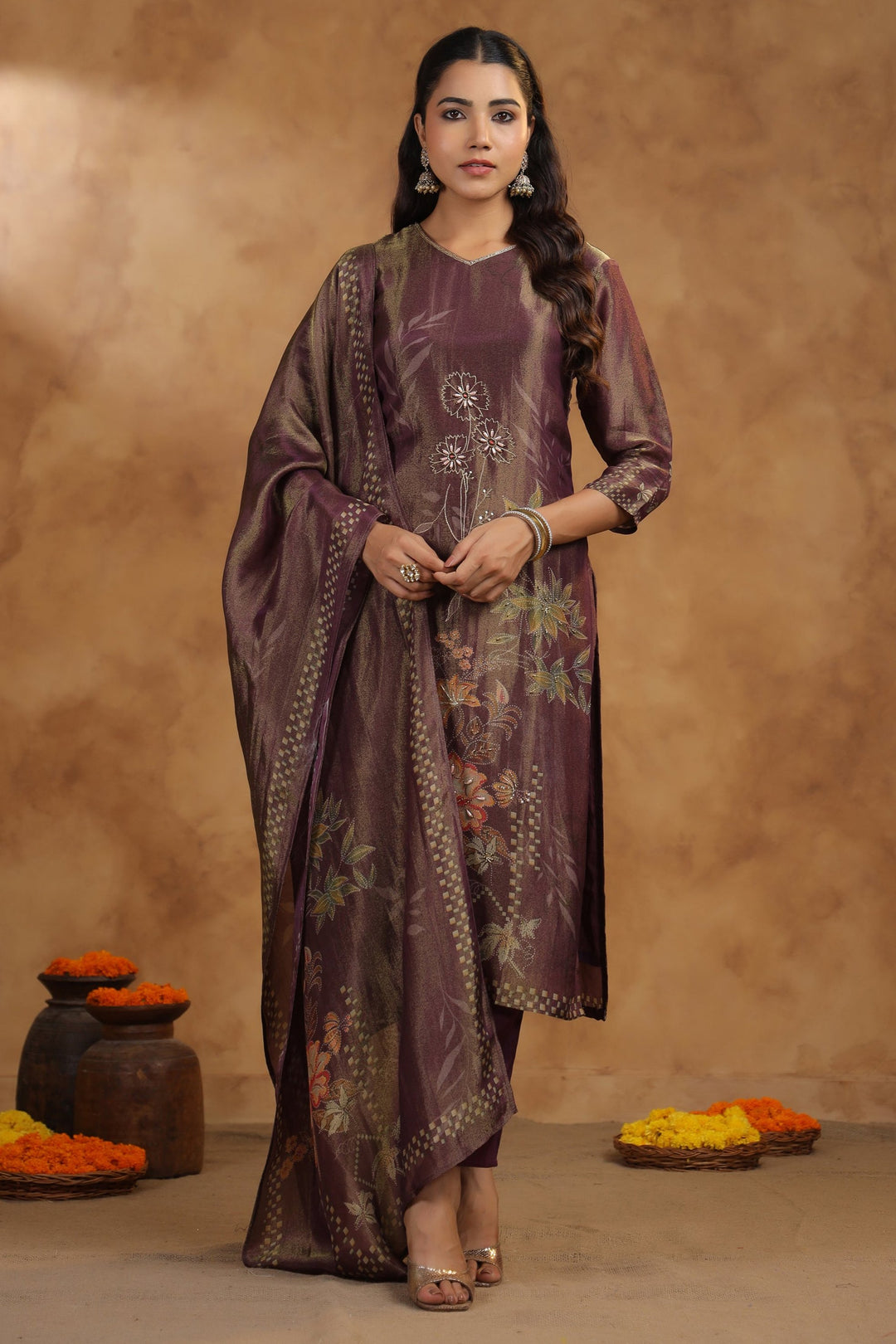 Ritvi Mulberry Shimmer Work Premium Suit Set