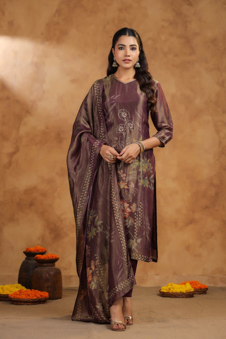 Ritvi Mulberry Shimmer Work Premium Suit Set