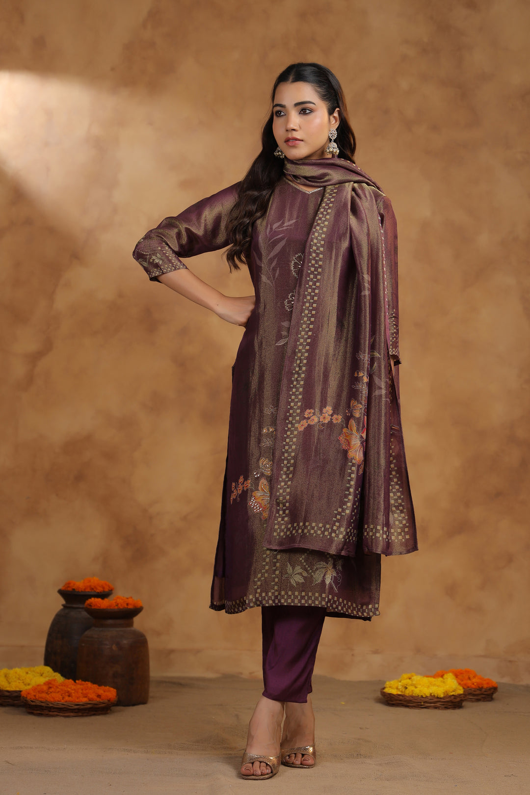 Ritvi Mulberry Shimmer Work Premium Suit Set