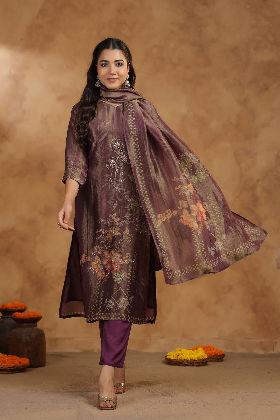 Ritvi Mulberry Shimmer Work Premium Suit Set