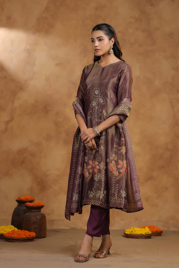 Ritvi Mulberry Shimmer Work Premium Suit Set