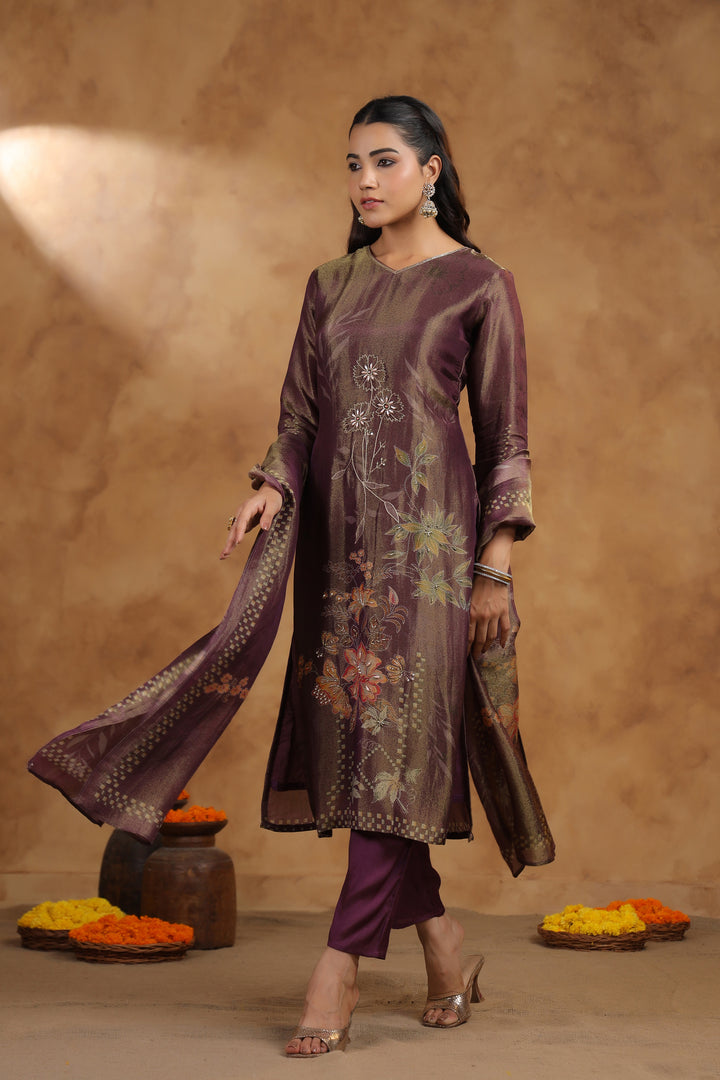 Ritvi Mulberry Shimmer Work Premium Suit Set